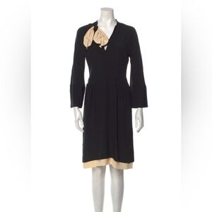 Marni Black Long Sleeve Dress with Beige Bow Detail
